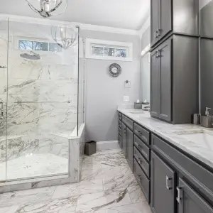 white and grey bathroom